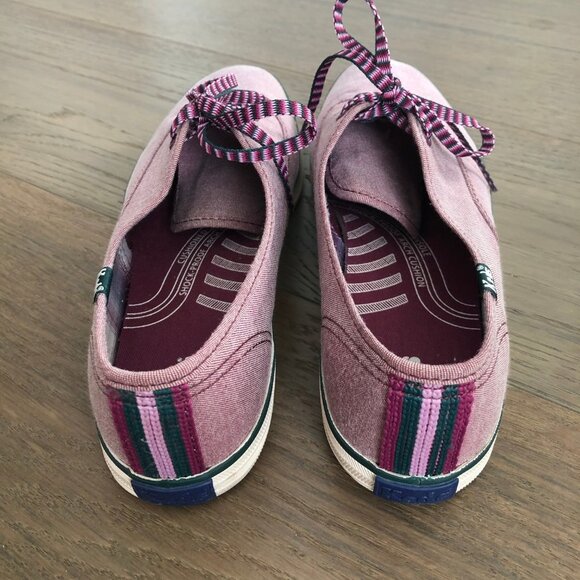 Keds Canvas Lace Up Denim Sneakers Prpl Pink w Teal Trim + Striped Laces Sz 9.5 - Picture 4 of 12